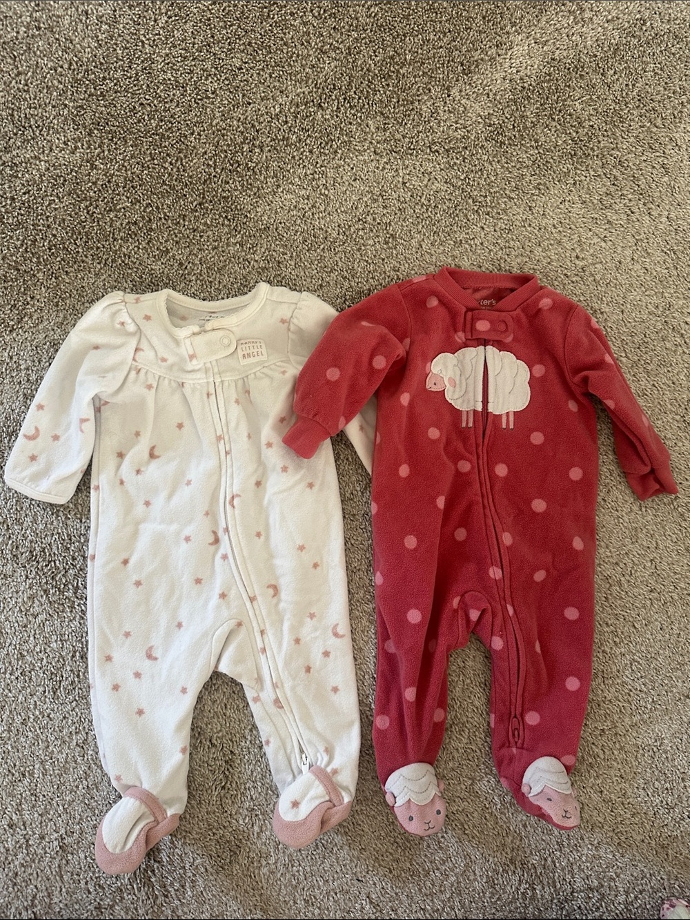 Carter's Cream & Pink Sleep 'n Play Footies Set with Sheep and Moon Print